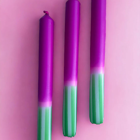 FUCHSIA FERN Dip Dye Dinner Candles Trio
