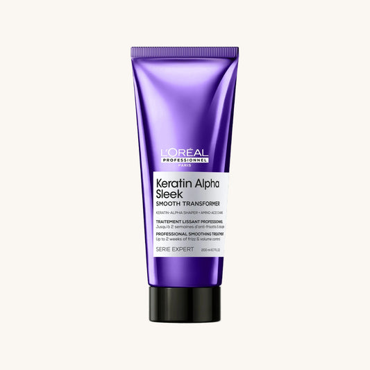 L'Oreal Keratin Alpha Sleek Smooth Transformer tube on a white background