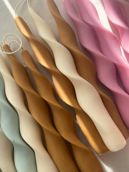 Vanilla Ribbon Candle sticks Set. Vegan, soy