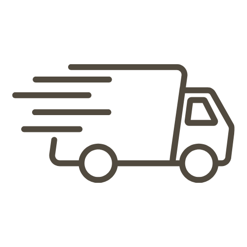 A simple line icon of a delivery truck with motion lines on a light gray background.