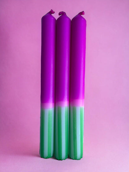 FUCHSIA FERN Dip Dye Dinner Candles Trio
