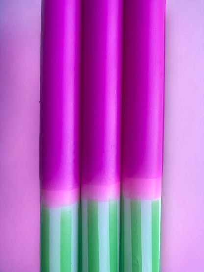 FUCHSIA FERN Dip Dye Dinner Candles Trio