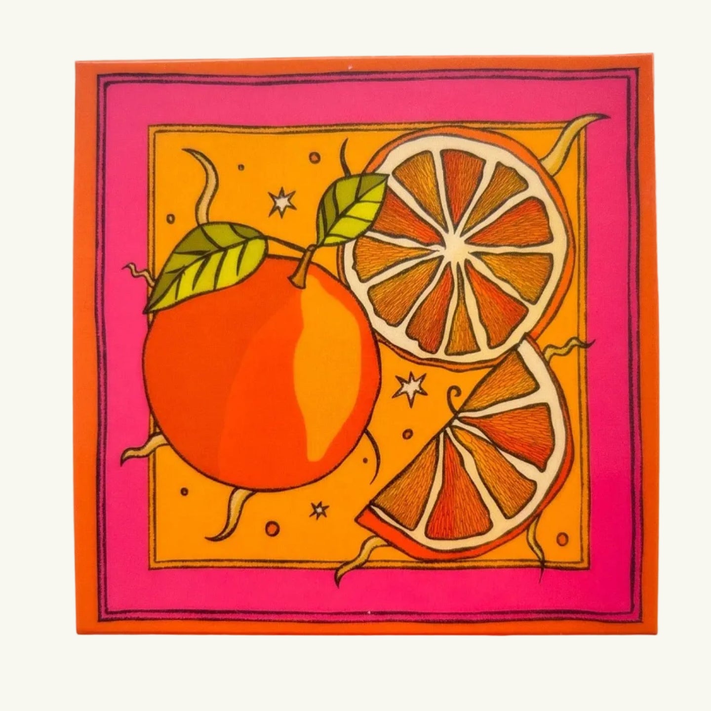 Decorative box with orange design on a white background