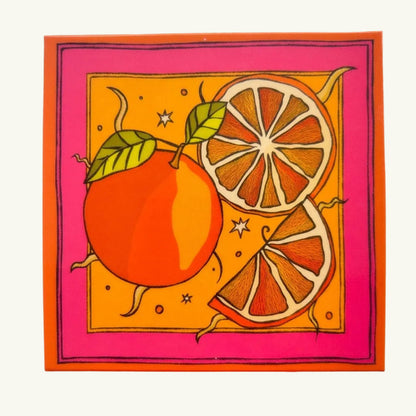Decorative box with orange design on a white background