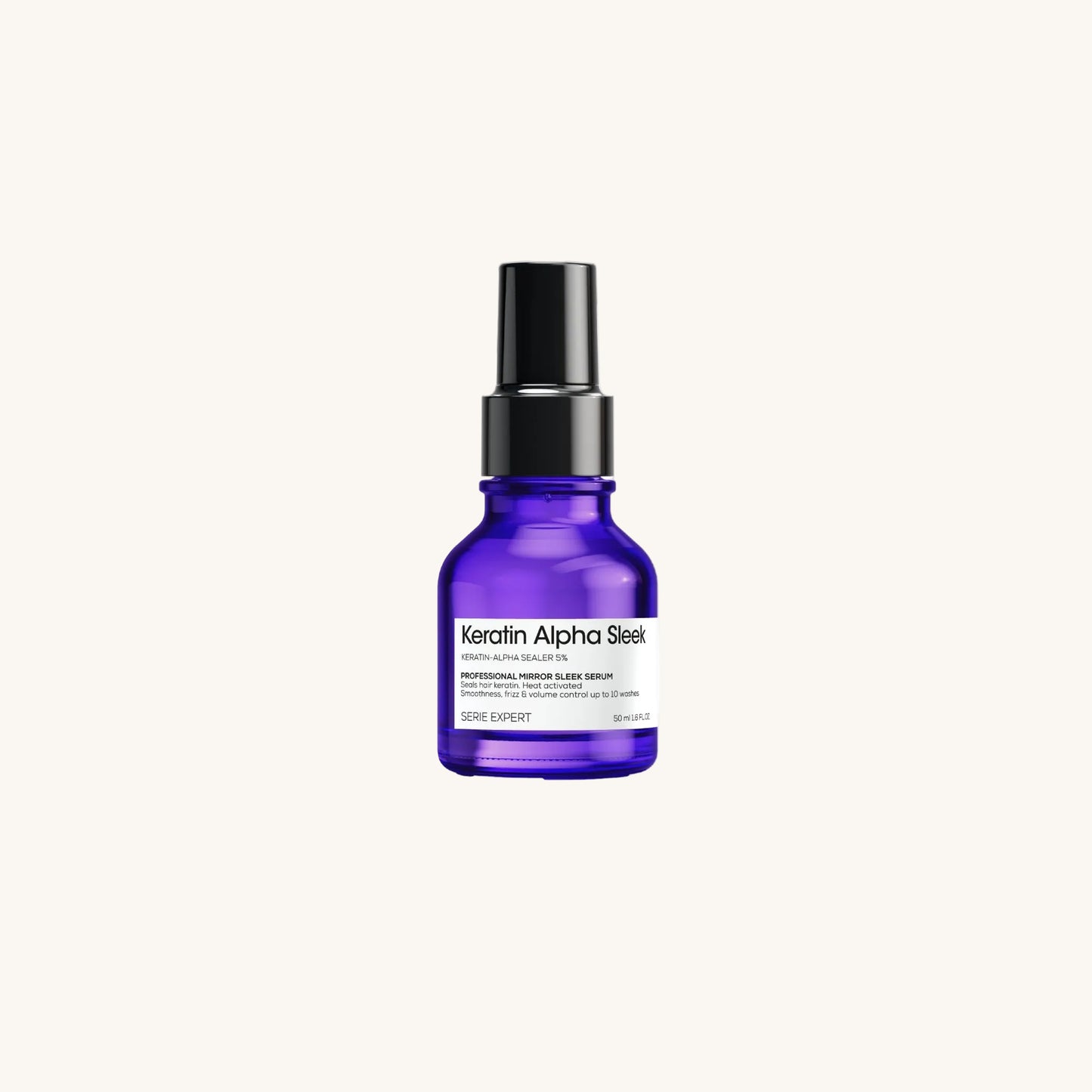 Keratin Alpha Steel serum bottle on a white background