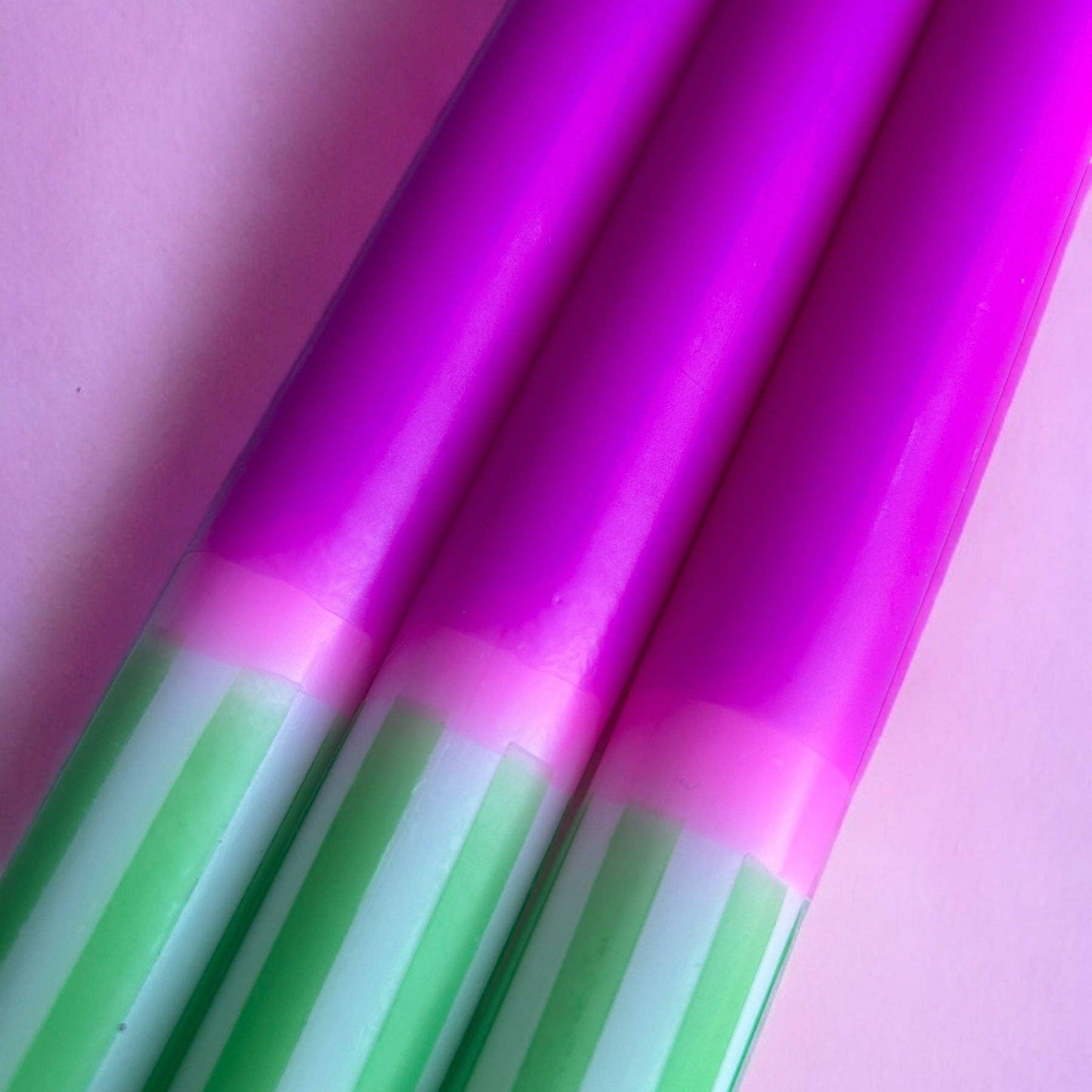 FUCHSIA FERN Dip Dye Dinner Candles Trio