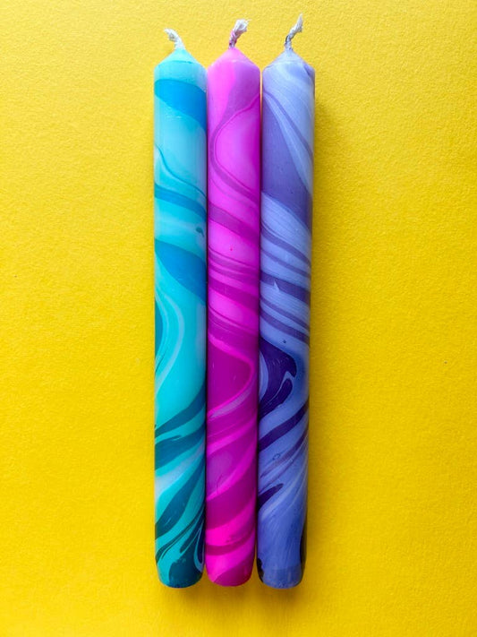 JEWEL- Marbled Dinner Candle Trio